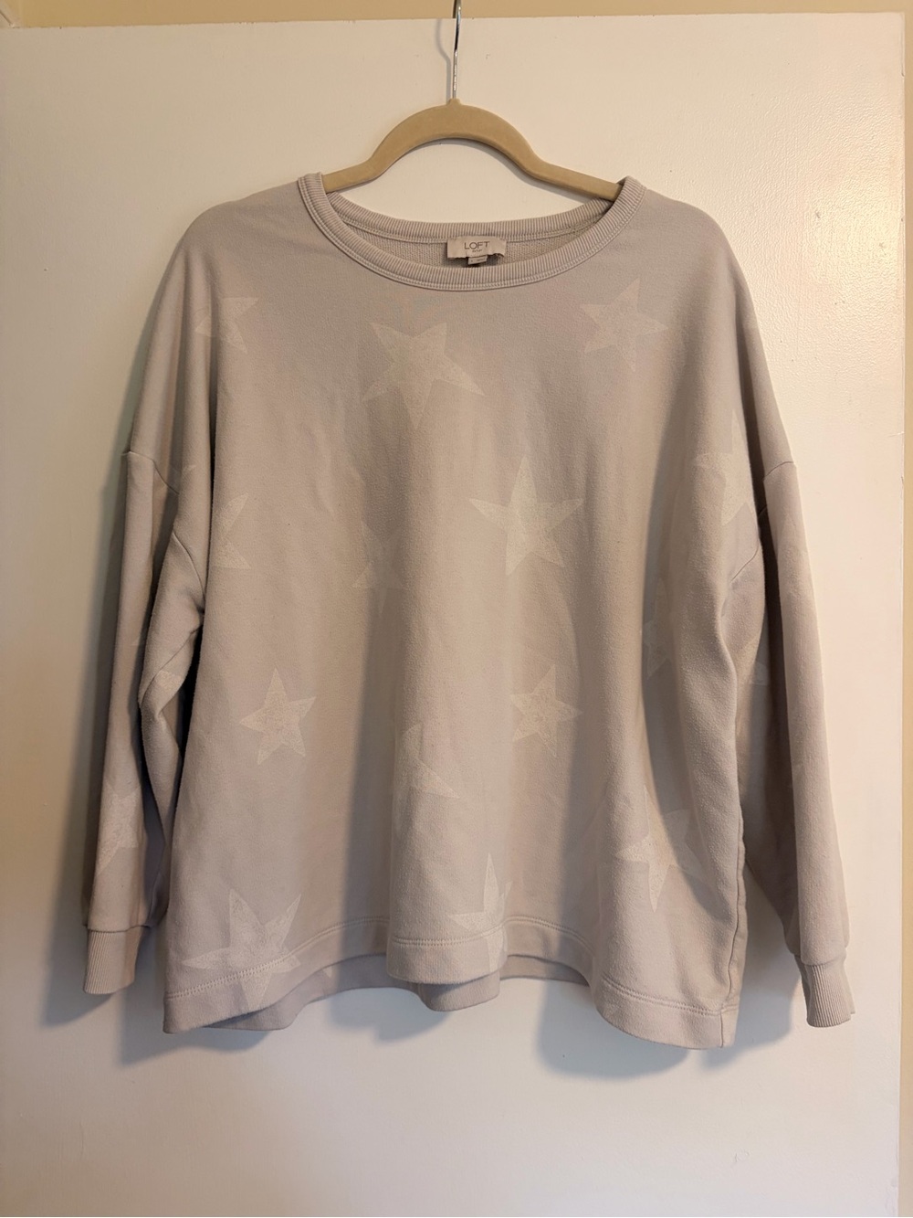 LOFT Light Gray Star Crewneck Sweatshirt